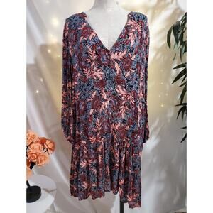 Aveology NWT Jolie Floral V-Neck Ruffle Dress Plus Size 14/16 Boho Knee Length